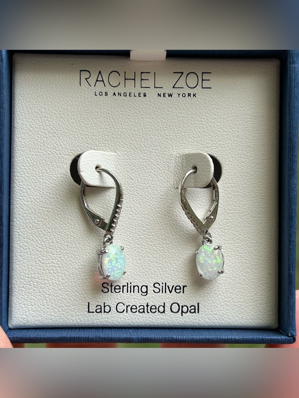 Rachel Zoe Sterling Silver Opal Drop Earrings with Iridescent White Opals